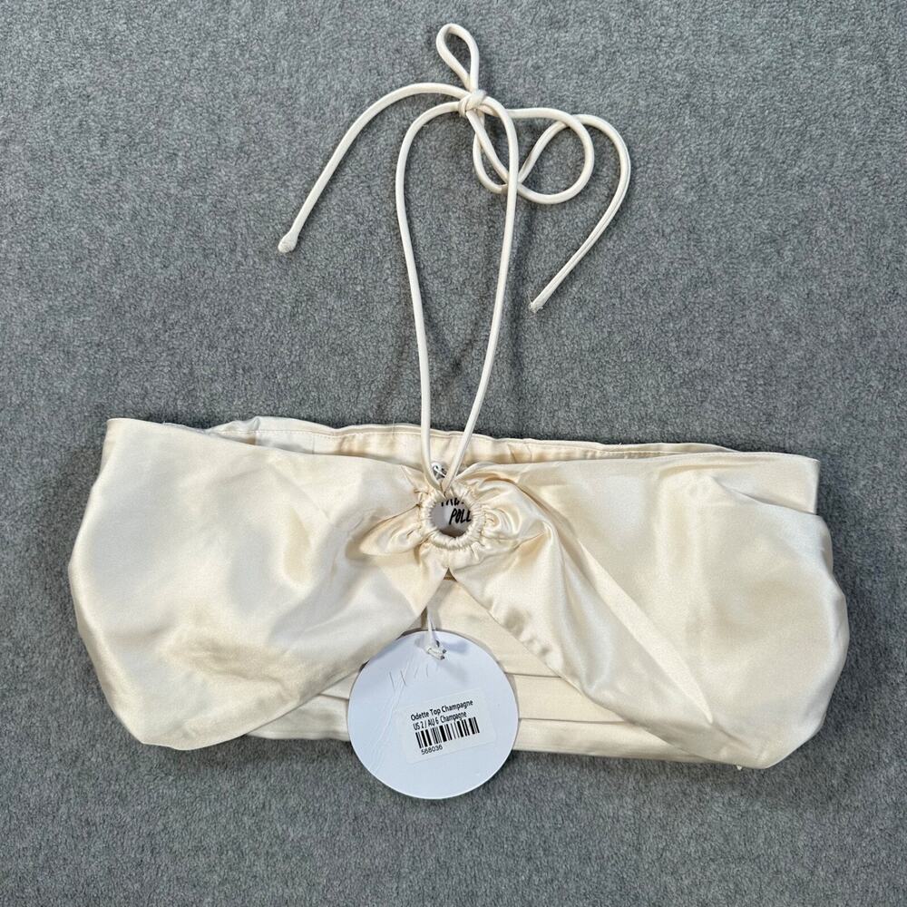 Princess Polly Odette Satin Crop Top Halter Women's Size 2 Champagne New Keyhole